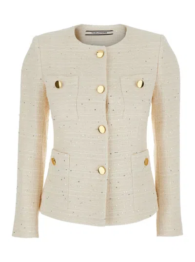TAGLIATORE 'BEVERLY' WHITE JACKET WITH METAL BUTTONS IN COTTON TWEED WOMAN
