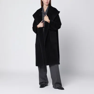 Tagliatore Black Alpaca And Woolblend Coat With Hood
