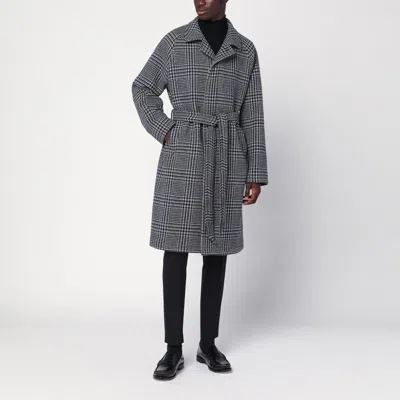 Tagliatore Black And Blue Coat With Belt In Gray