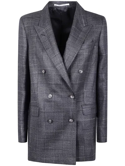 Tagliatore Black Double-breasted Checked Wool Blazer In Gray