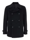 Tagliatore Blue Double-breasted Coat With Wide Notched Revers In Black