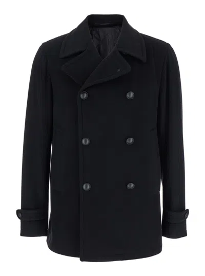 TAGLIATORE BLACK DOUBLE-BREASTED COAT