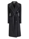 Tagliatore Long Belted Double-breasted Wool Coat In Black