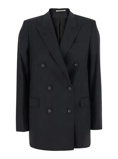Tagliatore Black Double-breasted Jacket With Classic Lapels In Virgin Wool Woman