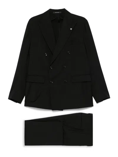 Tagliatore Black Double-breasted Virgin Wool Suit