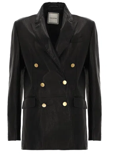 Tagliatore Black Double-breasted Lamb Leather Blazer