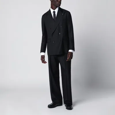 Tagliatore Black Double-breasted Wool Dress In Blue