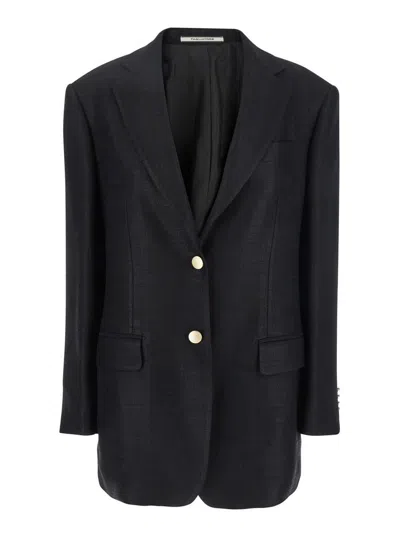 TAGLIATORE BLACK JACKET WITH POINTED LAPELS AND FRONT POCKETS