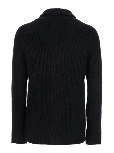 TAGLIATORE BLACK KNIT CARDIGAN WITH V NECK IN WOOL MAN