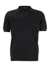 Tagliatore Black Knitted Polo Shirt With Polo Style Collar And Short Sleeves In Black