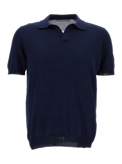 Tagliatore Black Polo Shirt With Classic Collar Without Buttons In Cotton Man In Blue