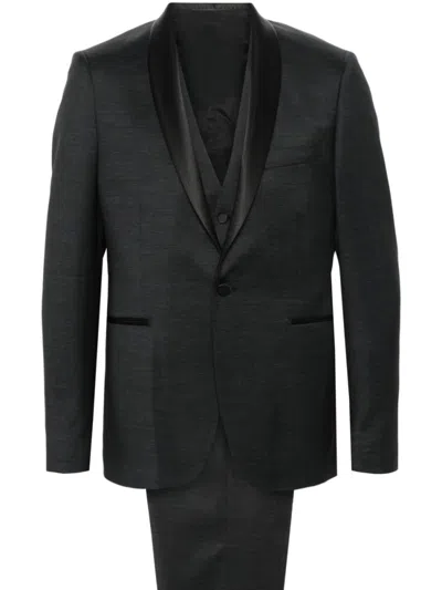 TAGLIATORE BLACK SATIN PANELLING SUIT