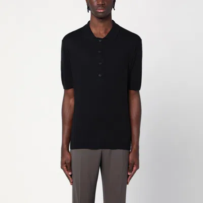TAGLIATORE TAGLIATORE BLACK SILK-BLEND POLO SHIRT