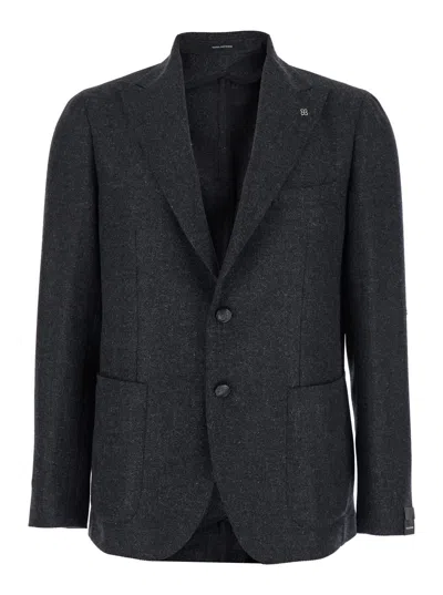 Tagliatore Black Single-breasted Jacket With Peak Revers In Wool Man In Gray