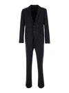 Tagliatore Black Single-breasted Suit With Logo Pin In Blue