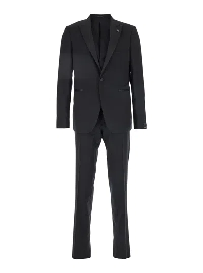 Tagliatore Black Single-breasted Suit With Notched Revers In Wool Man