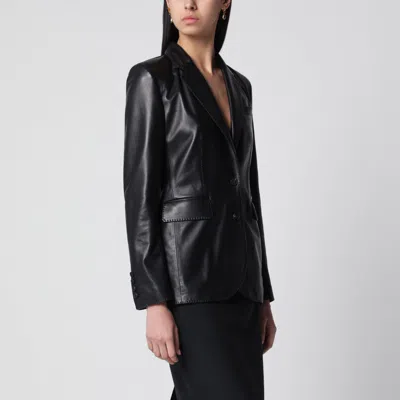 Tagliatore Black Single-breasted Leather Jacket In Multi