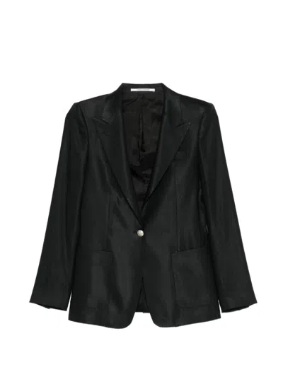 Tagliatore Black Solid Peaked Lapel Suit