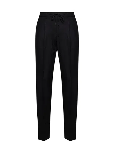 Tagliatore Black Stretch Wool Newman Tailored Drawstring Trousers