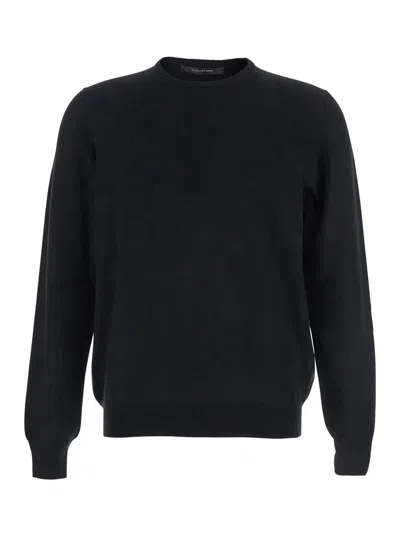 TAGLIATORE BLACK SWEATER WITH RIBBED DESIGN IN WOOL MAN
