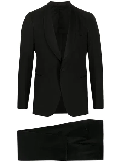 Tagliatore Single-breasted Black Suit With Notched Lapels