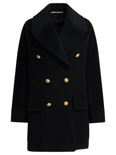 Tagliatore Black Virgin Wool Coat In Blue