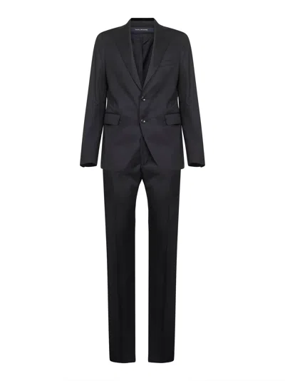 Tagliatore Black Virgin Wool Vesuvio Single-breasted Suit In Multi