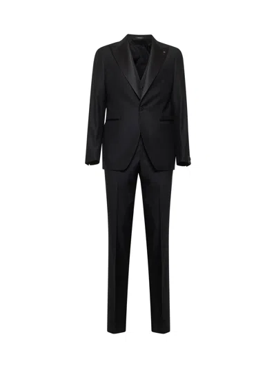 TAGLIATORE BLACK VIRGIN WOOL VESUVIO TUXEDO SUIT