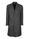Tagliatore Grey Double-breasted Coat With Peak Revers In Black
