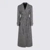 Tagliatore Long Herringbone Coat Belted Waist In Gray