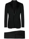 Tagliatore Blue Tailored Suit With Satin Lapel And Shoulders In Black