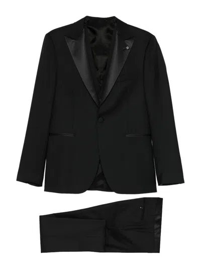 Tagliatore Black Wool Tuxedo With Satin Lapels