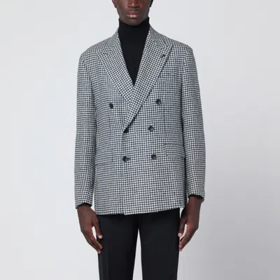 Tagliatore Black/white Houndstooth Double-breasted Jacket In Gray