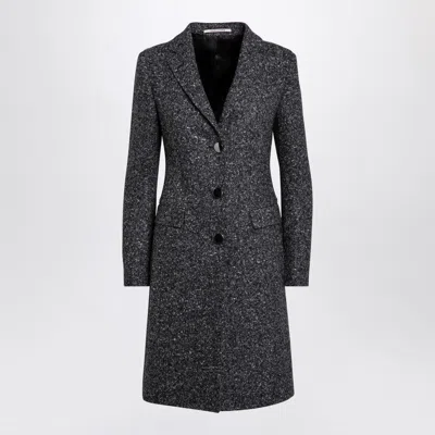 TAGLIATORE BLACK/WHITE WOOL BLEND SINGLE-BREASTED COAT