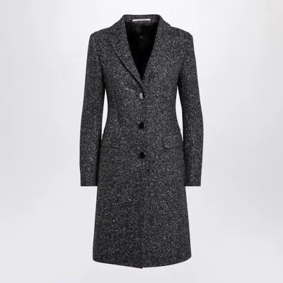 TAGLIATORE TAGLIATORE  BLACK/WHITE WOOL BLEND SINGLE-BREASTED COAT