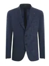 Tagliatore Blue Double-breasted Blazer With Logo Pin On The Front In Linen And Cotton Blend Man In Blue