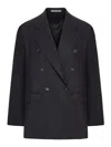 Tagliatore Double-breasted Wool And Silk Blazer In Black