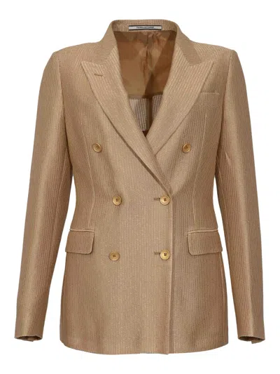 Tagliatore Double-breasted Paris Jacket In Cotton In Neutral