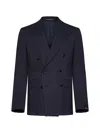 Tagliatore Linen And Wool-blend Double-breasted Blazer In Blue