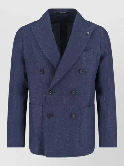 Tagliatore Blazer Double Breasted Button Detailing Notch Lapel In Blue