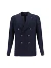 Tagliatore Wool Canvas Double-breasted Blazer In B1081