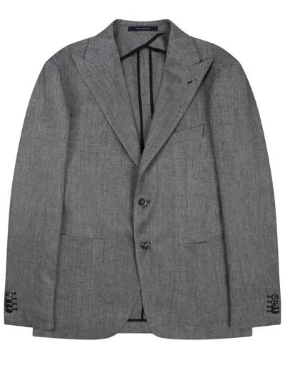 Tagliatore Montecarlo Linen-cotton Textured Blazer In Gray