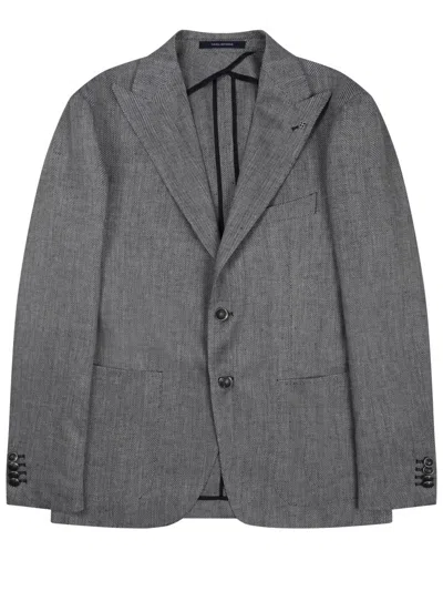 Tagliatore Montecarlo Linen-cotton Textured Blazer In Gray