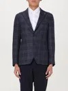 Tagliatore Monte Carlo Tweed Wool Jacket With Brooch In Blau