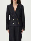Tagliatore Striped Blazer With Notched Lapel And Front Pockets In Black