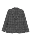 Tagliatore Plaid Button Blazer In Gray