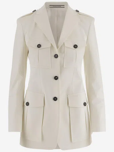 Tagliatore Single Breasted Linen Jacket In White