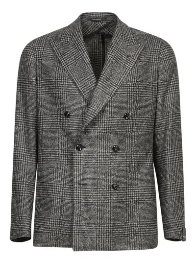 Tagliatore Houndstooth Jacket In Grey-white-black