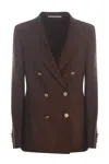 Tagliatore Double-breasted Brown Jacket In Linen Women In Brown