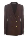 Tagliatore Double-breasted Brown Jacket In Linen Women In Brown